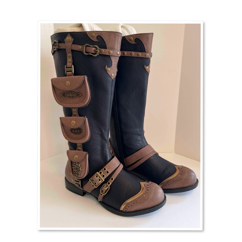 Ellie Black and Brown Steampunk Boots